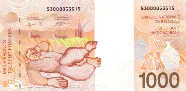 پشت اسکناس 1000 BEF فرانک بلژیک