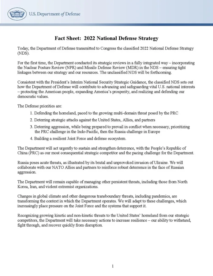 Fact Sheet: 2022 National Defense Strategy — تصویر رکورد ویکیداده
