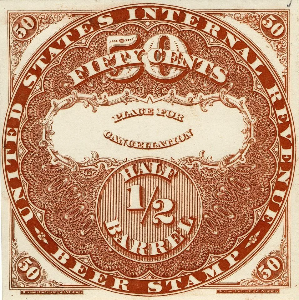 50c Beer revenue stamp single — تصویر رکورد موزهٔ ملی هنر آسیایی اسمیتسونیان (دسترسی آزاد)
