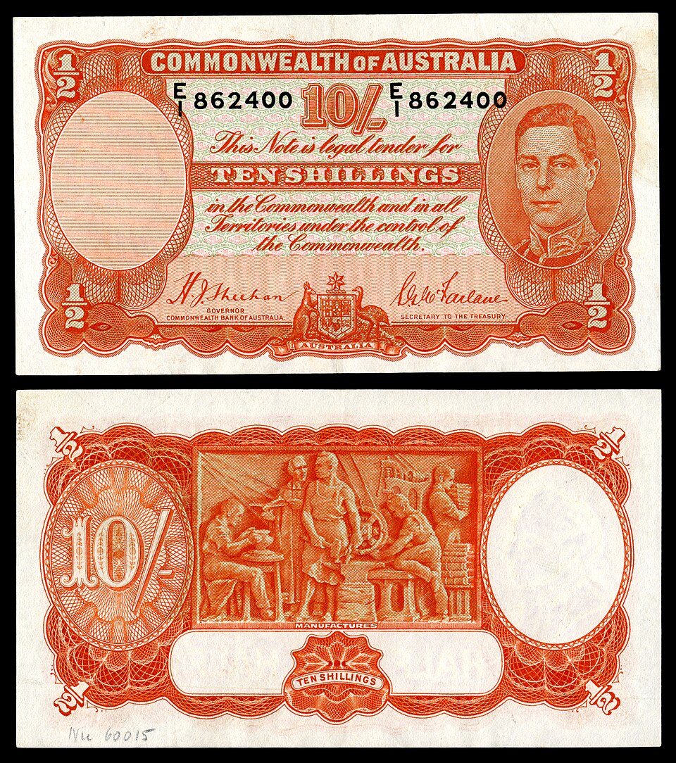 روی اسکناس — 10 shilling استرالیا