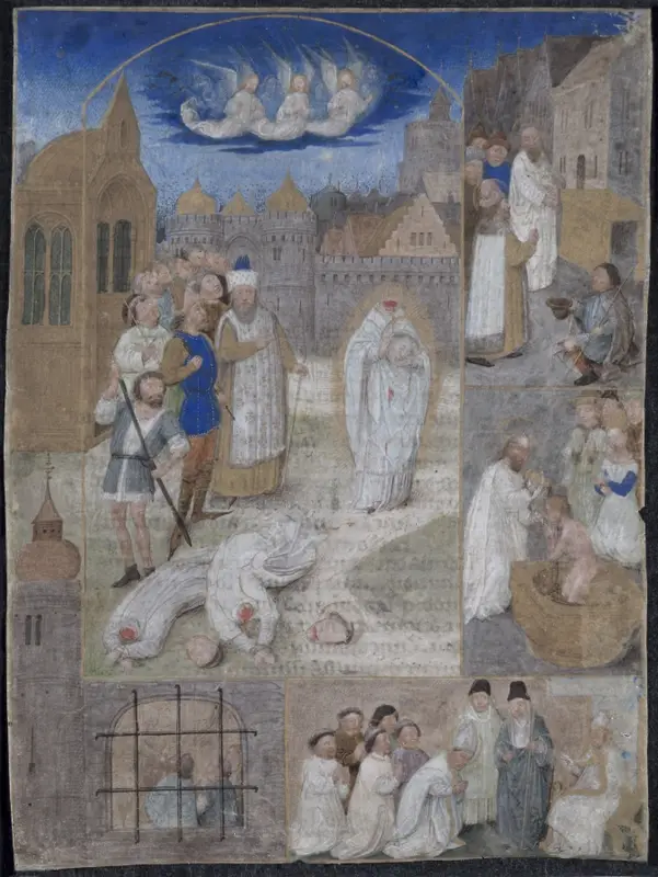 Leaf Excised from a Breviary of Charles the Bold and Margaret of York: The Martyrdom of Saint Denis — تصویر رکورد موزهٔ هنر کلیولند (دسترسی آزاد)