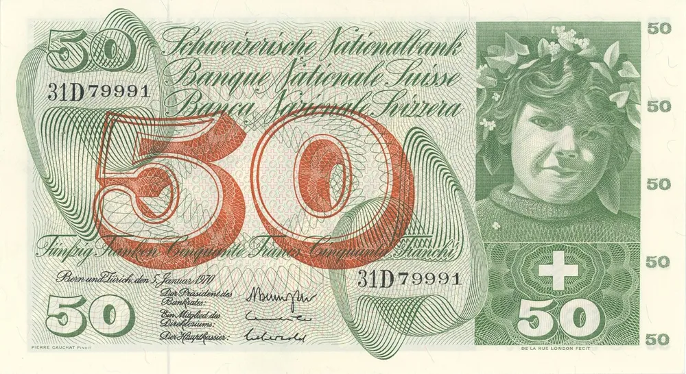 روی اسکناس 50 francs فرانک سوئیس