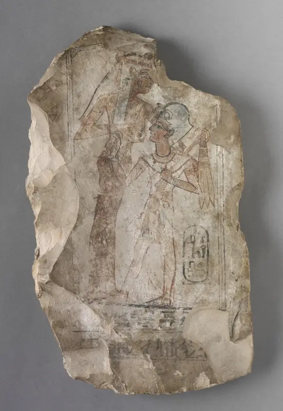 Ostracon: Ramesses II Suckled by a Goddess — تصویر رکورد موزهٔ هنر کلیولند (دسترسی آزاد)