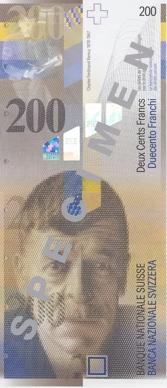 روی اسکناس 200 francs فرانک سوئیس