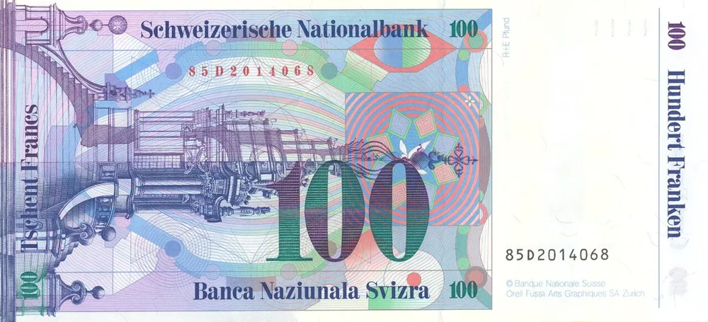 پشت اسکناس 100 francs فرانک سوئیس