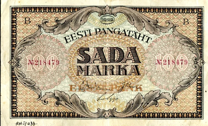 Paper money, Estonian banknote, 100 marks, 1922. — تصویر رکورد یوروپیانا — شمارهٔ رکورد 3V6CGGUTVZDIF2M4RAX5LV7X