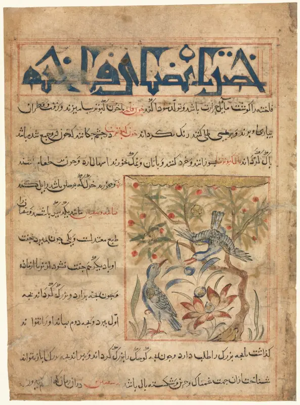 Folio from a Persian Manafi‘ al-Hayawan (The Benefits of Animals) of Abu Said Ubaid-Allah ibn Jibrail ibn Bakhtishu (died 1058–68) (recto) — تصویر رکورد موزهٔ هنر کلیولند (دسترسی آزاد)
