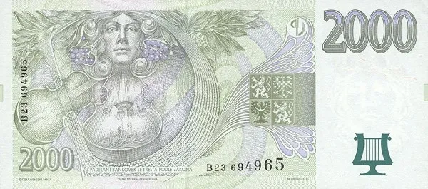 پشت اسکناس 2000 Kč کرون چک