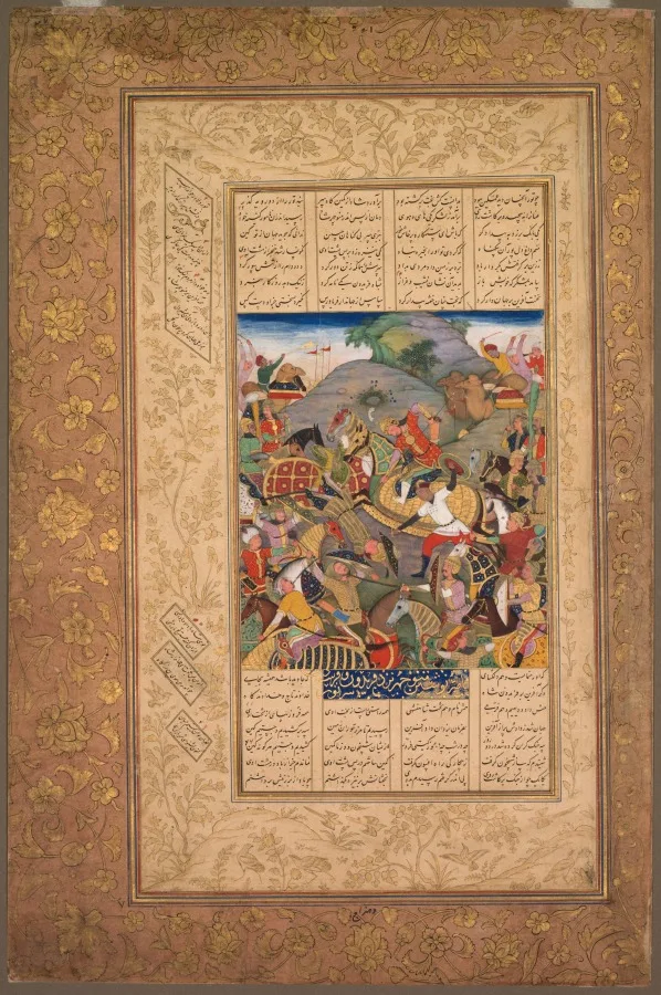 Battle between Manuchihr and Tur, from a Shah-nama (Book of Kings) of Firdausi (Persian, c. 934–1020) — تصویر رکورد موزهٔ هنر کلیولند (دسترسی آزاد)