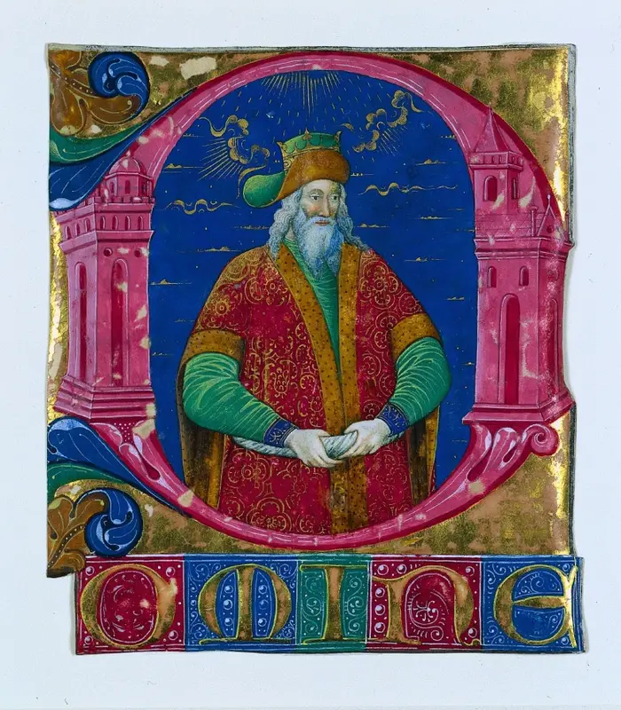 Initial D[omine] from a Choral Book: King Solomon — تصویر رکورد موزهٔ هنر کلیولند (دسترسی آزاد)