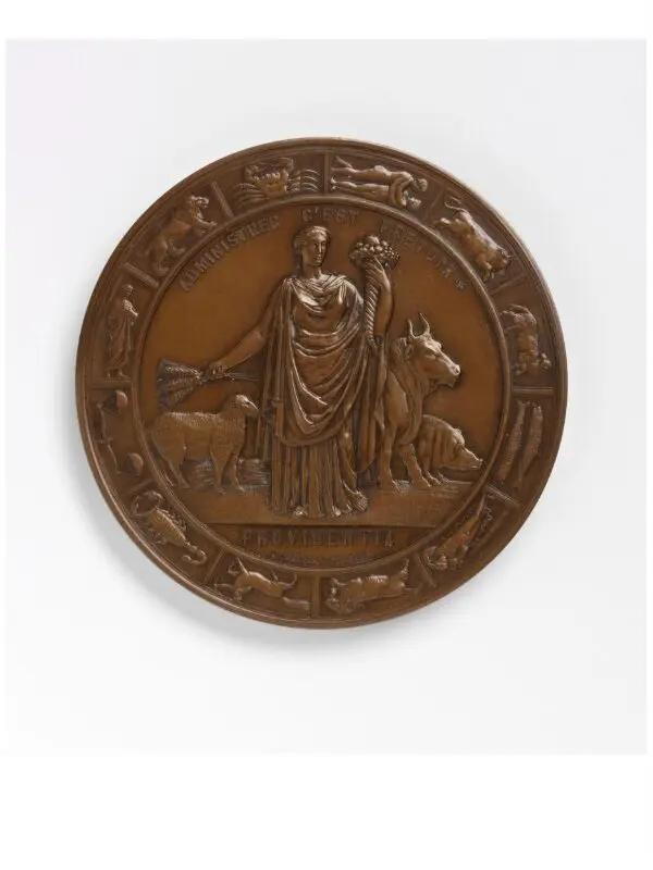 Medal: commemorating the bulding of the cattle market and slaughter houses of Paris — تصویر رکورد موزهٔ ویکتوریا و آلبرت