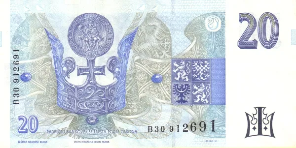 پشت اسکناس 20 Kč کرون چک