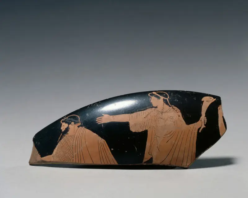 Fragment from Red-Figure Kylix: Nereus(?) and Nereid — تصویر رکورد موزهٔ هنر کلیولند (دسترسی آزاد)