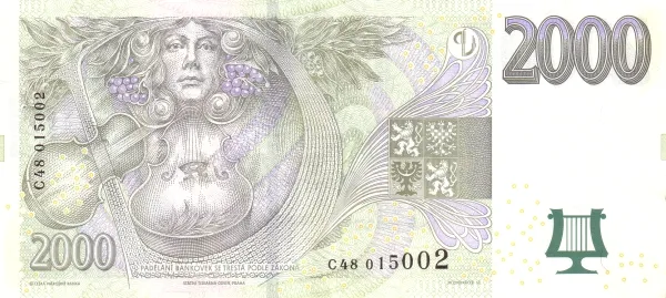 پشت اسکناس 2000 Kč کرون چک