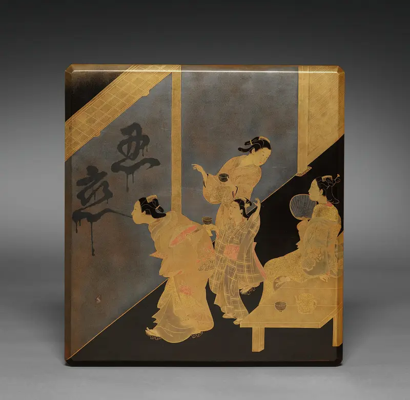 Writing Box with Spitting Courtesan (lid) — تصویر رکورد موزهٔ هنر کلیولند (دسترسی آزاد)
