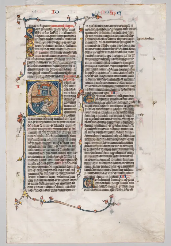 Single Leaf from a Bible: Initial E[t factum est] with Jonah Swallowed by the Whale — تصویر رکورد موزهٔ هنر کلیولند (دسترسی آزاد)
