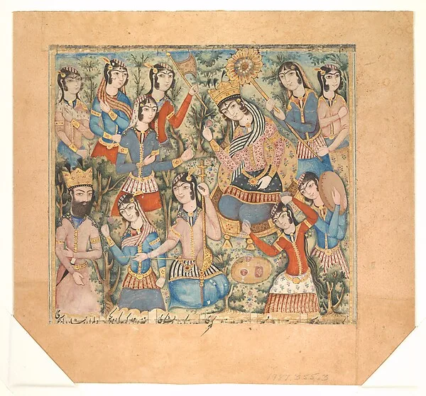 Enthroned Queen and Prince Surrounded by Musicians — تصویر رکورد موزهٔ متروپولیتن (دسترسی آزاد)