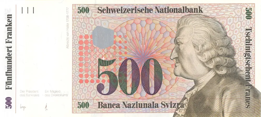روی اسکناس 500 francs فرانک سوئیس