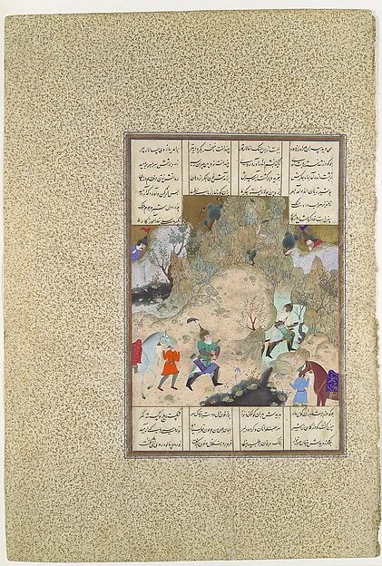 "The Final Joust of the Rooks: Gudarz Versus Piran", Folio 346r from the Shahnama (Book of Kings) of Shah Tahmasp — تصویر رکورد موزهٔ متروپولیتن (دسترسی آزاد)