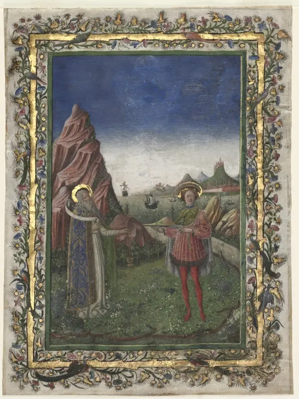 Single Leaf from a Missal: Two Male Saints — تصویر رکورد موزهٔ هنر کلیولند (دسترسی آزاد)