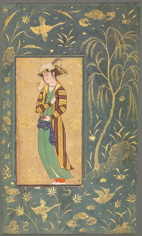 Youth Holding a Pomegranate; Illustration from a Single Page Manuscript — تصویر رکورد موزهٔ هنر کلیولند (دسترسی آزاد)