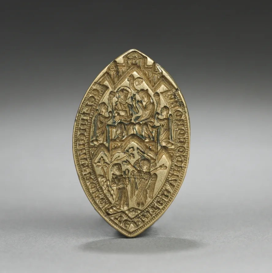 Almond-Shaped Seal: Coronation of the Virgin with a Kneeling Monk — تصویر رکورد موزهٔ هنر کلیولند (دسترسی آزاد)