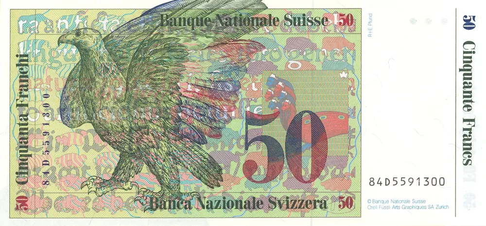 پشت اسکناس 50 francs فرانک سوئیس