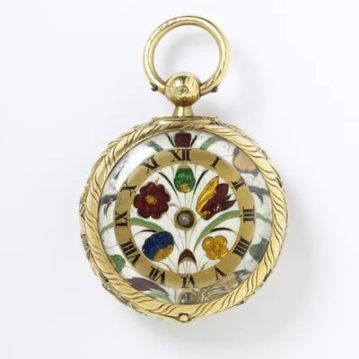 Watch and pair case of enamelled and engraved gold made in Western Europe about 1650. The later movement, by Skarral & Co., No.14547, made in Worcester, about 1800. Watch and pair case of enamelled an — تصویر رکورد یوروپیانا