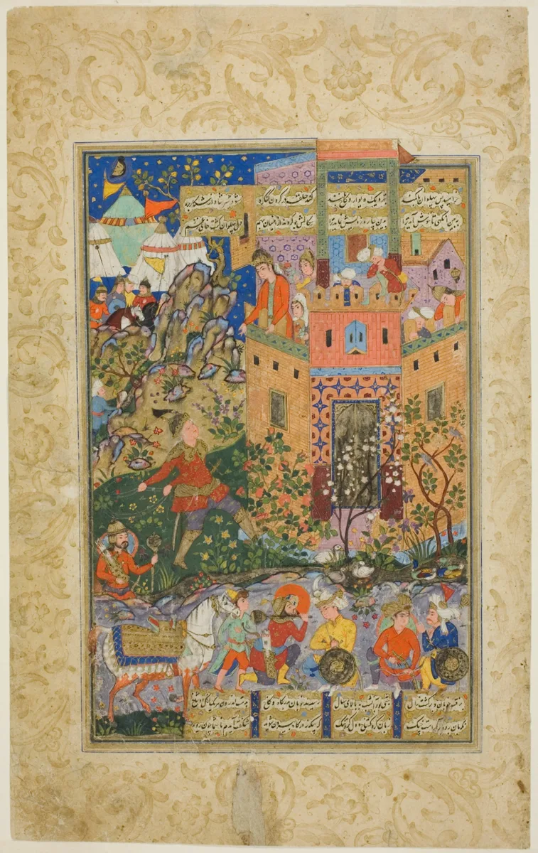 Zal Climbing to Rudaba, page from a copy of the Shahnama of Firdausi — تصویر رکورد مؤسسهٔ هنر شیکاگو (دسترسی آزاد)