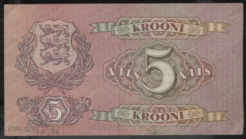 Paberraha, EV pangatäht, 5 krooni, 1929.a. — تصویر رکورد یوروپیانا — شمارهٔ رکورد TCWRDIGT5GHHNHCSHLEUT5P3