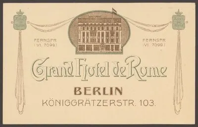 Werbepostkarte „Grand Hotel de Rome“, Königgrätzer Straße 103 — تصویر رکورد یوروپیانا