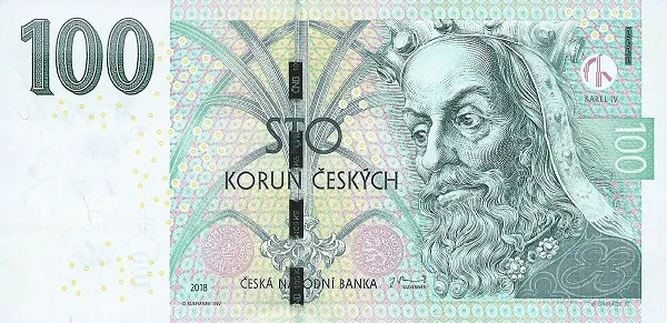 روی اسکناس 100 Kč کرون چک