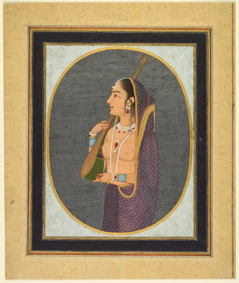 Court lady singing and playing the vina (recto) — تصویر رکورد موزهٔ هنر کلیولند (دسترسی آزاد)