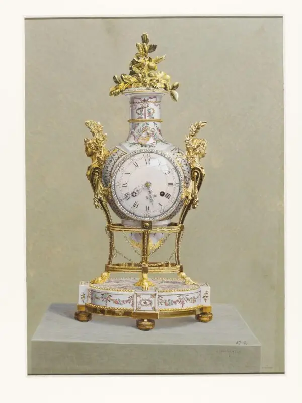 Photograph: Clock of painted porcelain made for Queen Marie Antoinette, French, about 1780 — تصویر رکورد موزهٔ ویکتوریا و آلبرت