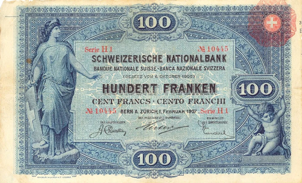 روی اسکناس 100 francs فرانک سوئیس