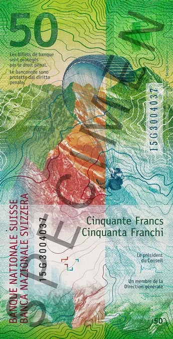 پشت اسکناس 50 francs فرانک سوئیس