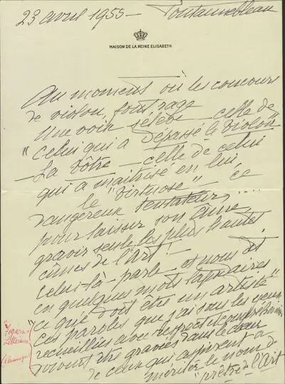 Scrisoare trimisă compozitorului George Enescu de către prințesa Ghislaine de Caraman Chimay — تصویر رکورد یوروپیانا