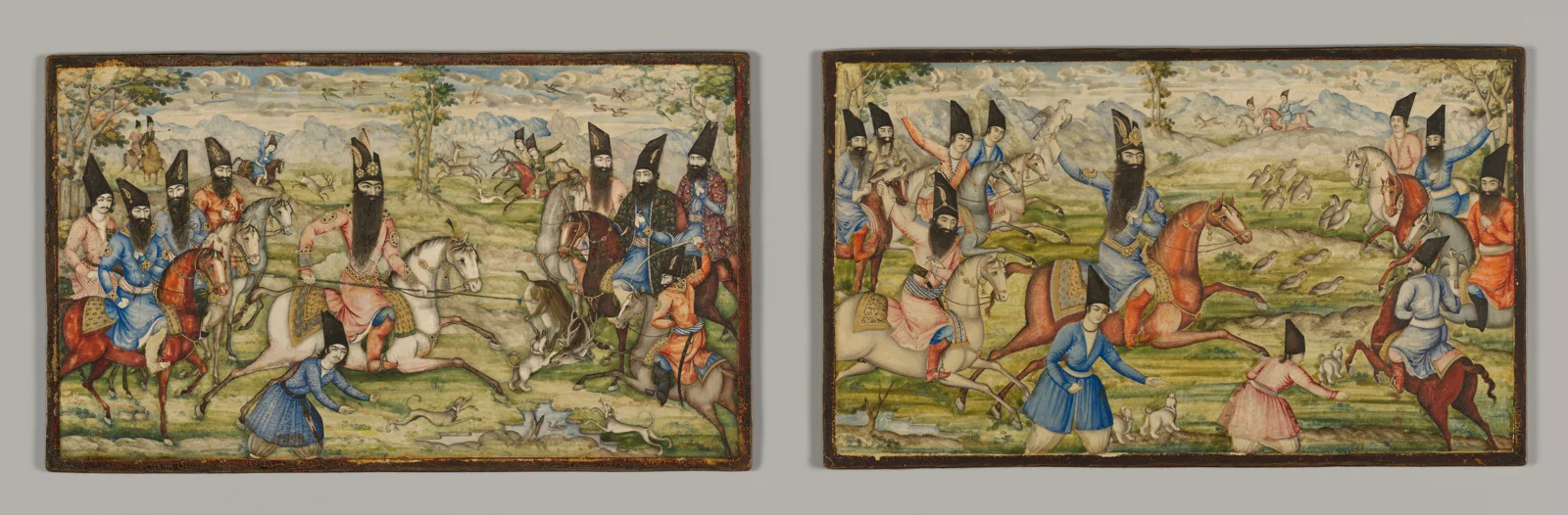 Pair of Book Covers Depicting Fath 'Ali Shah Hunting — تصویر رکورد موزهٔ متروپولیتن (دسترسی آزاد)