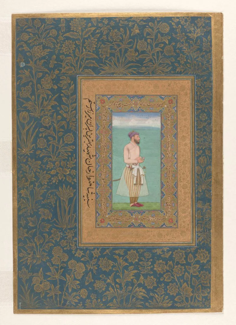 Portrait of Shāhnavāz Khān Ṣafavī (d. 1659) by Hāshim (recto), Persian calligraphy by Mīr `Alī (verso), folio from the Minto Album — تصویر رکورد یوروپیانا