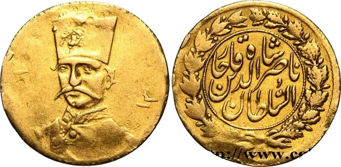 روی و پشت «۵۰۰۰ دینار — ناصرالدین‌شاه قاجار، ۱۸۹۶ م» — عکس رکورد کاتالوگ نومیستا