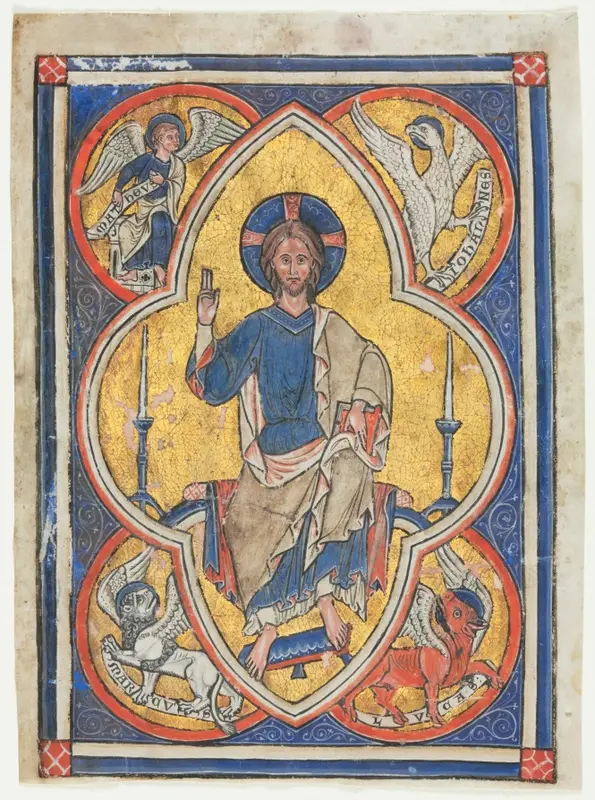 Miniature Excised from a Psalter: Christ in Majesty with Symbols of the Four Evangelists — تصویر رکورد موزهٔ هنر کلیولند (دسترسی آزاد)