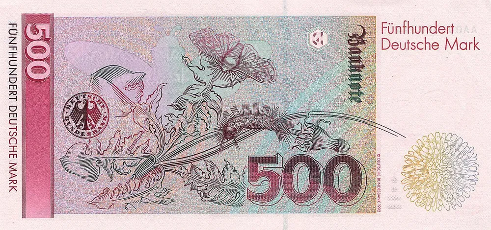 پشت اسکناس DM 500 مارک آلمان