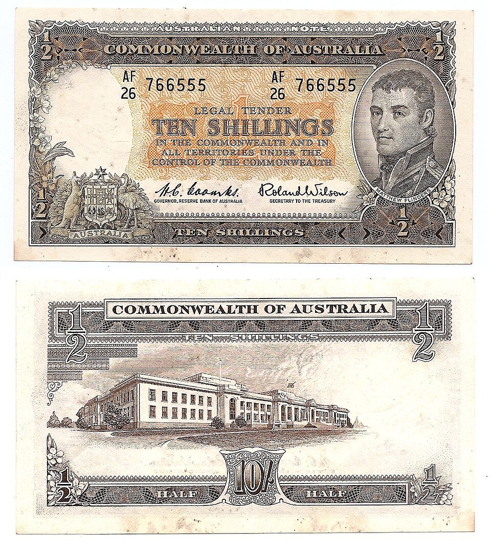 روی اسکناس — 10 shilling استرالیا