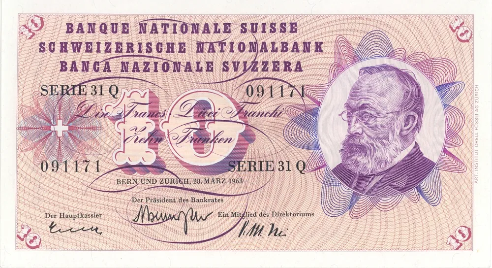 روی اسکناس 10 francs فرانک سوئیس