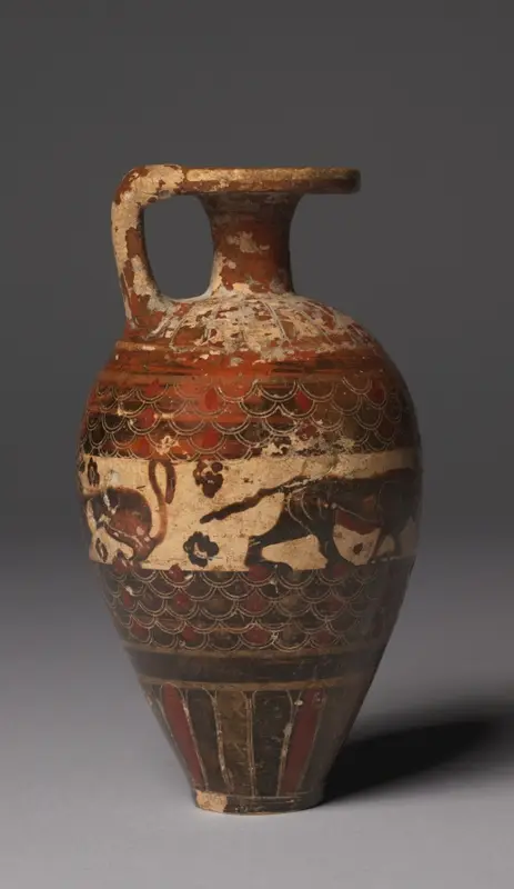 Protocorinthian (Early Black-Figure) Aryballos (Oil Flask): Animals — تصویر رکورد موزهٔ هنر کلیولند (دسترسی آزاد)
