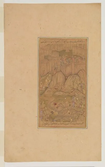 Akbar's forces attack the Rajput fort of Kumbhalmer, from the History of Akbar (Akbarnama), by Abu’l-Fazl — تصویر رکورد یوروپیانا