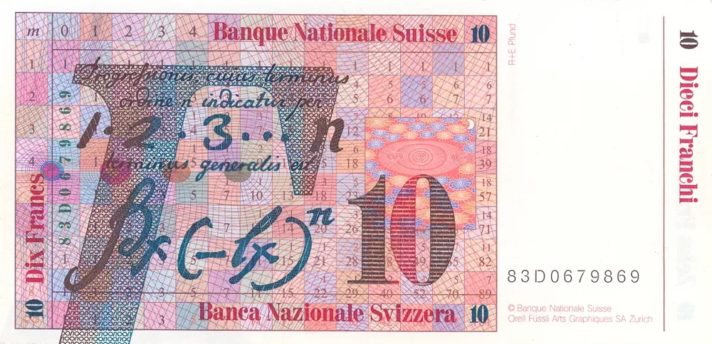 پشت اسکناس 10 francs فرانک سوئیس