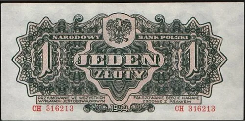 روی اسکناس — 1 złoty لهستان