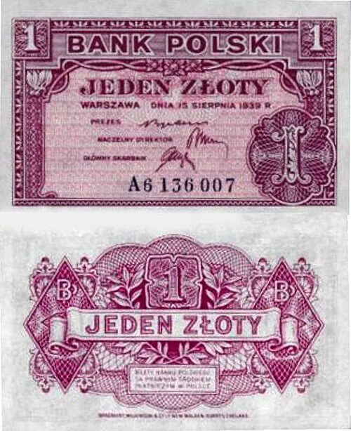 روی اسکناس — 1zloty لهستان