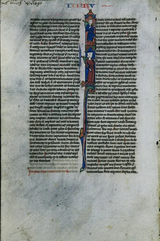 Initial I with Elimelech and Naomi: Leaf from a Latin Bible — تصویر رکورد موزهٔ هنر کلیولند (دسترسی آزاد)